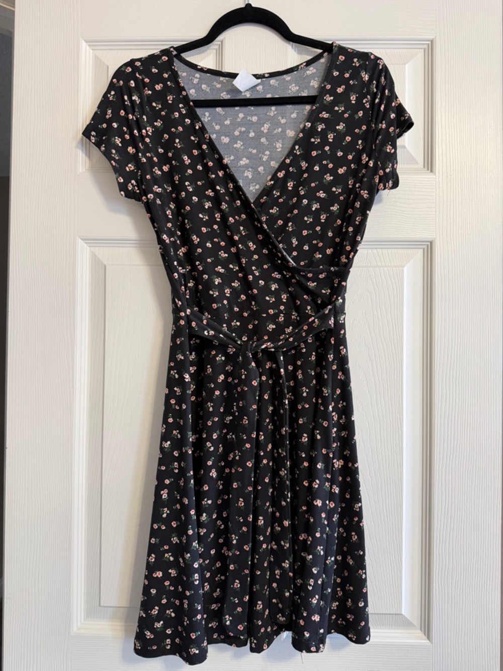 twik Black Mini Wrap Dress with Pink Floral Print